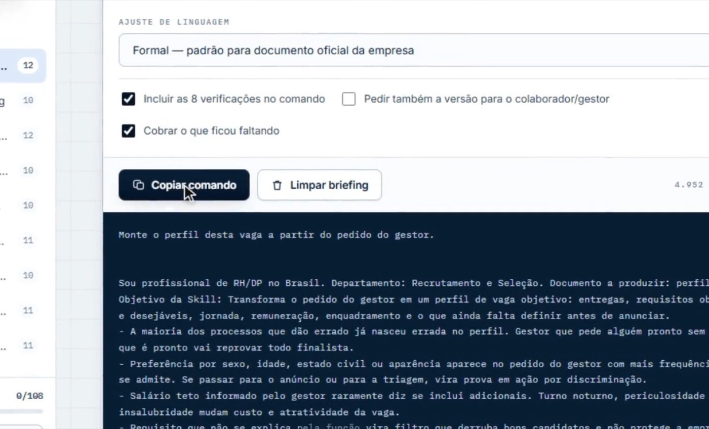 Tela real do Claude RH PRO: botão Copiar comando e o comando completo montado para o Claude
